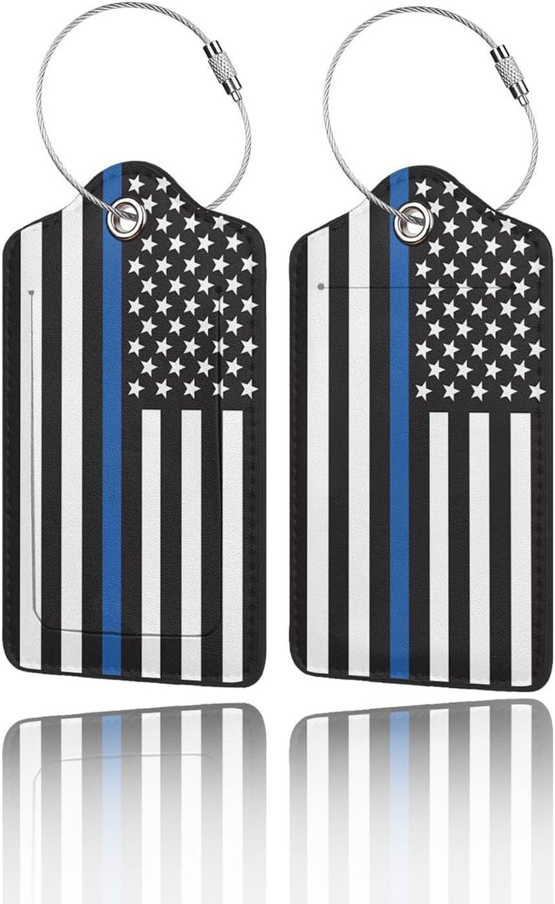 GACCAP 2 Pack Luggage Tags for Suitcase, Privacy Cover ID Label with Stainless Steel and Address Card for Travel Bag Backpack Cruise Ship Essentials Tag Women Men - Thin Blue Line American Flag - Image 1